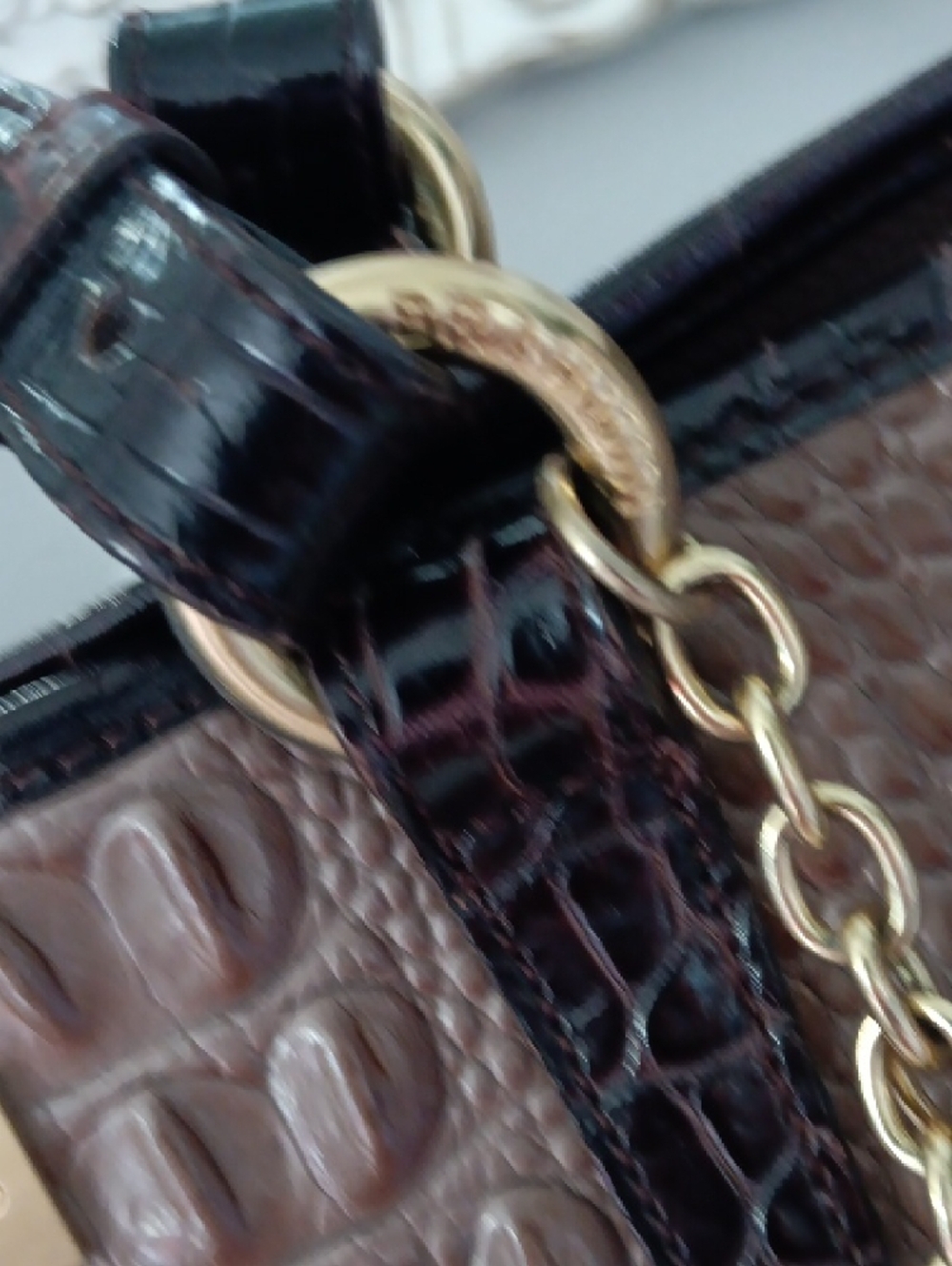 Brahmin Brown and Black Croc-Embossed Leather Satchel with Tassel - Picture 4 of 11